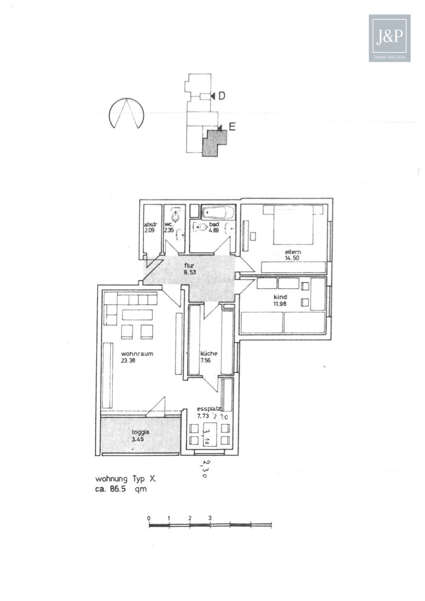 Wohnen mit Weitblick: Helle 3,5-Zimmer-Wohnung mit Balkon und Blick ins Grüne - Grundriss