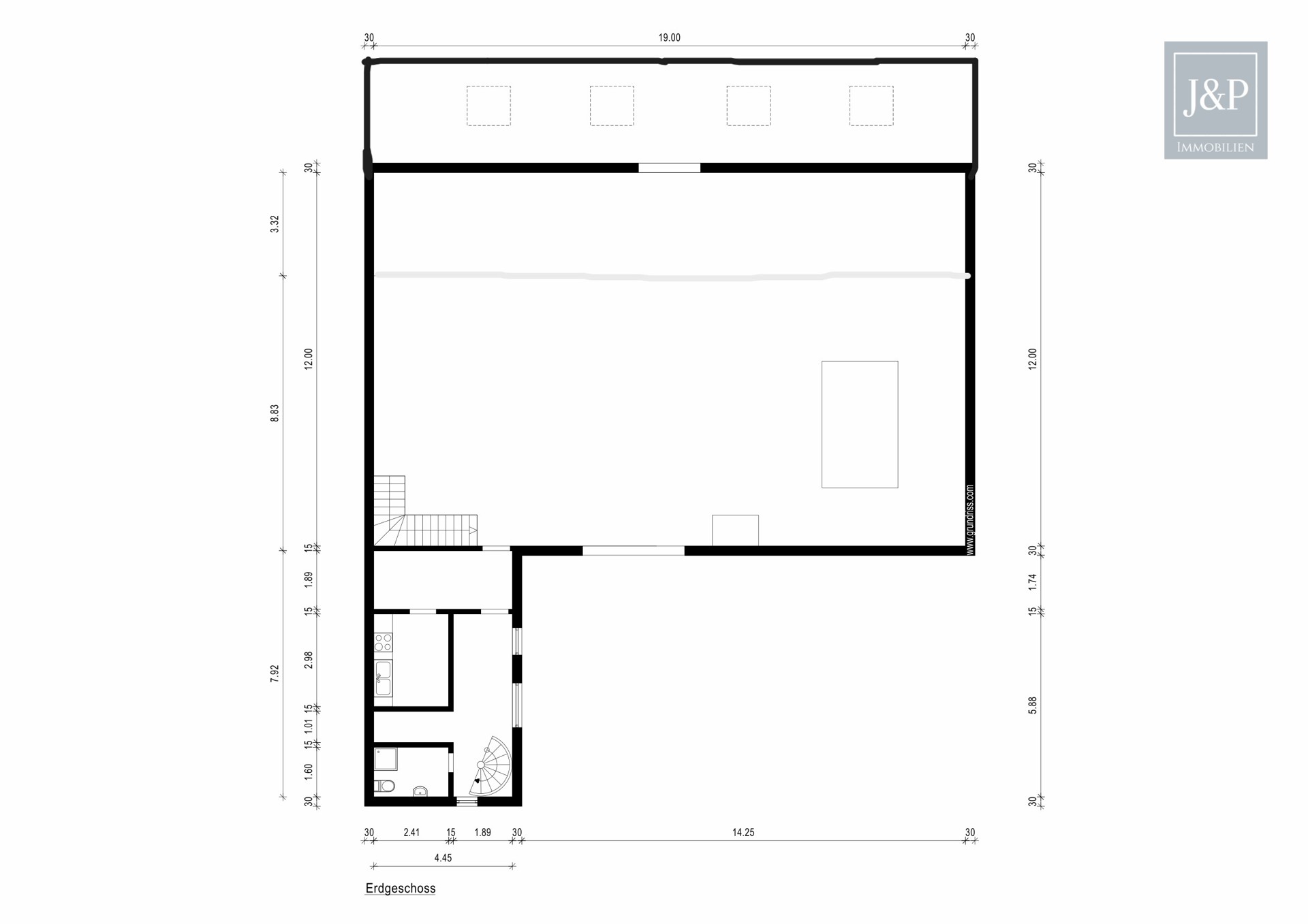 Wohn & Gewerbekombi! Energetisches MFH (290qm) mit Gewerbeeinheit (570qm) - je voll unterkellert - Grundriss Gewerbe EG