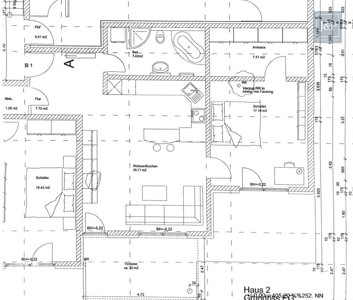 Großzügig geschnittene Zweizimmerwohnung im Grünen mit Garten (Südausrichtung) & Energieklasse A ! - Grundirss Ruppertshain